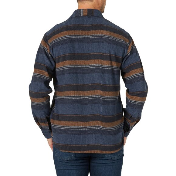 Wrangler Striped Long Sleeve Fleece Button-Up Shirt Blue/Brown Men M Work Preppy - Picture 2 of 9